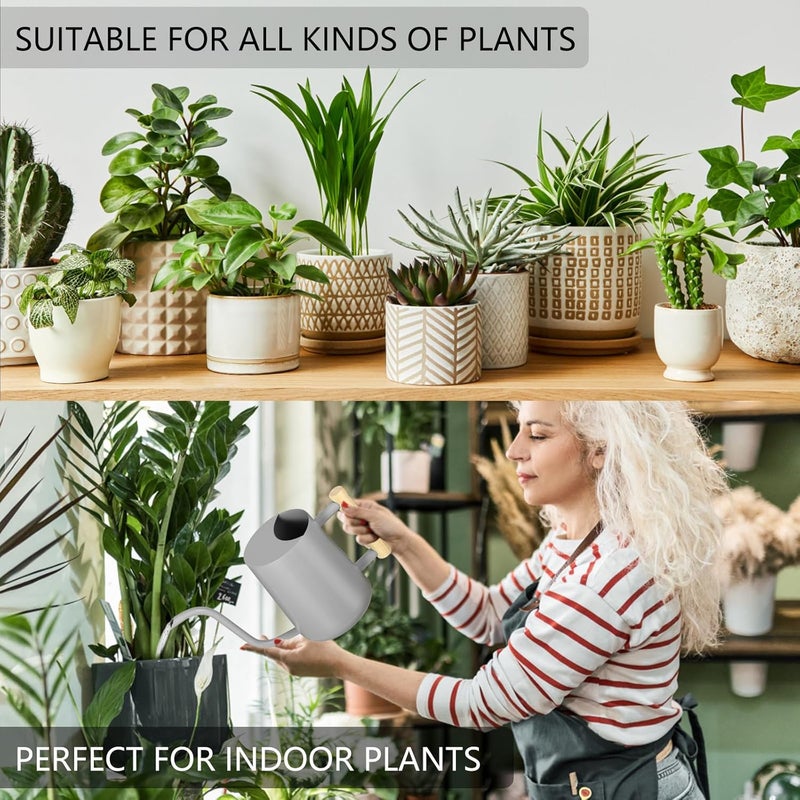 GUKJOB Watering Can Indoor Plants, 35oz Small Indoor Stainless Steel Metal Watering Can Modern Decorative Watering Pot with Long Spout for Indoor House Plant Bonsai Garden Flowers (Gray) - Image 4